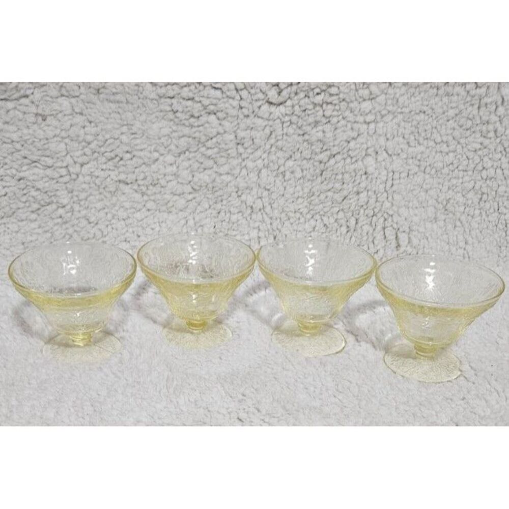 Hazel Atlas Glass Yellow Sherbet Dishes Florentine #2 Poppy‎ Footed Depression 4